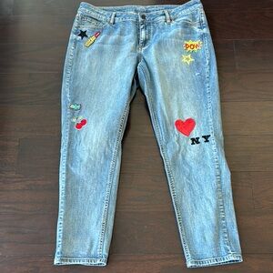 Blue Jeans with Embroidery and Distressing